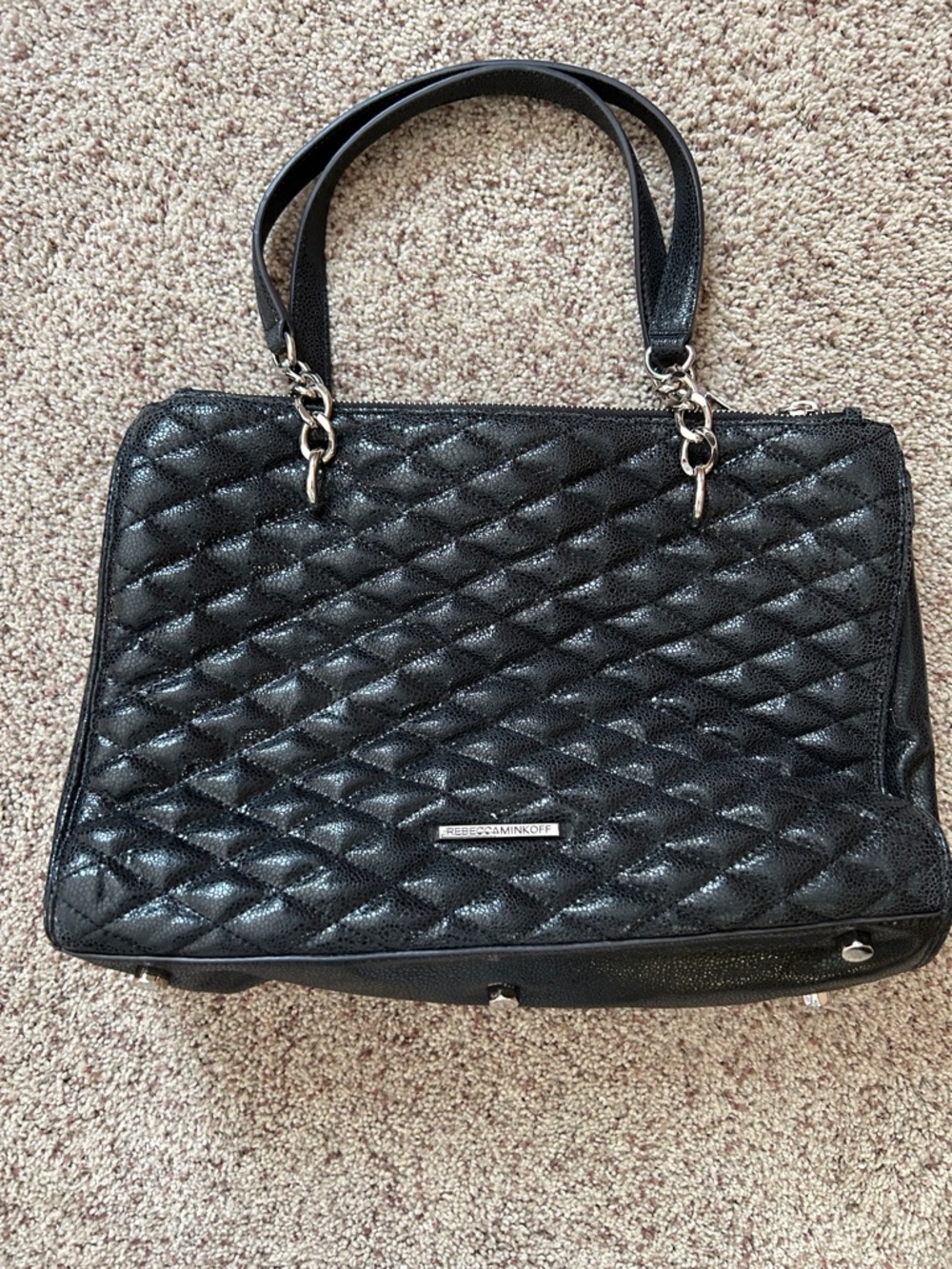 Rebecca Minkoff Black Quilted Shoulder Bag with Silver Hardware